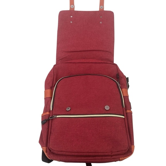 Ronyes Laptop Backpack Preowned Bag burgundy, brown Straps USB port. - Picture 4 of 7